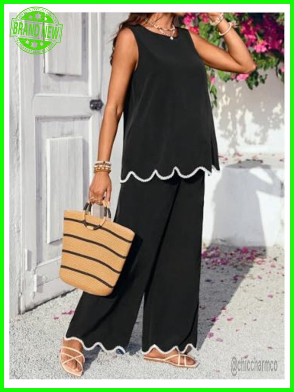 Women's Maternity 2 Piece Matching Lounge Set Tank Top Wide Leg Pants - Picture 4 of 4